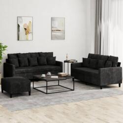 vidaXL Set de canapele cu perne, 3 piese, negru, catifea GartenMobel Dekor (3201715) Canapea