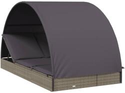vidaXL Sezlong 2 persoane acoperis rotund gri 211x112x140 cm poliratan GartenMobel Dekor (319655)