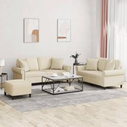 vidaXL Set de canapele cu perne, 3 piese, crem, piele ecologica GartenMobel Dekor (3202166) Canapea