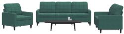 vidaXL Set de canapele cu perne, 3 piese, verde închis, catifea GartenMobel Dekor (3278353) Canapea