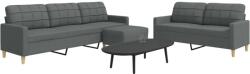 vidaXL Set de canapele cu taburet, 3 piese, gri închis, textil GartenMobel Dekor (3278328) Canapea