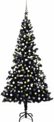 vidaXL Brad Craciun pre-iluminat cu set globuri, negru, 210 cm, PVC GartenMobel Dekor (3077677)