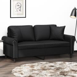 vidaXL Canapea cu 2 locuri cu pernute, negru, 140 cm, piele ecologica GartenMobel Dekor (3200930) Canapea