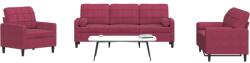 vidaXL Set canapea cu perne/rulouri, 3 piese, rosu vin, catifea GartenMobel Dekor (3278375) Canapea