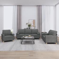 vidaXL Set de canapele cu perne, 3 piese, gri închis, textil GartenMobel Dekor (3201259) Canapea
