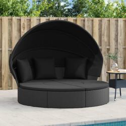 vidaXL Pat sezlong pentru exterior cu baldachin, negru, poliratan GartenMobel Dekor (362255)