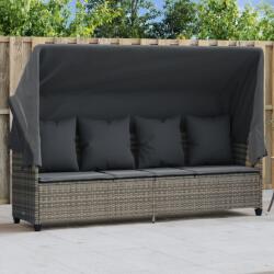 vidaXL Sezlong cu baldachin si perne, gri, poliratan GartenMobel Dekor (368355)