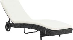 vidaXL Sezlong de plaja cu roti si perna, negru, poliratan GartenMobel Dekor (44454)