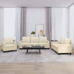 vidaXL Set de canapele cu perne, 3 piese, crem, piele ecologica GartenMobel Dekor (3201399) Canapea