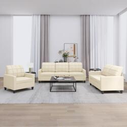 vidaXL Set de canapele cu perne, 3 piese, crem, piele ecologica GartenMobel Dekor (3201339) Canapea