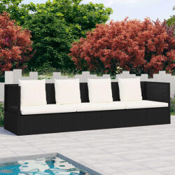 vidaXL Pat sezlong de exterior cu perne, negru, poliratan GartenMobel Dekor (49391)