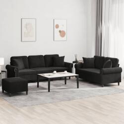 vidaXL Set de canapele cu perne, 3 piese, negru, catifea GartenMobel Dekor (3202285) Canapea