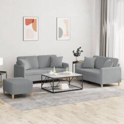 vidaXL Set de canapele cu perne, 3 piese, gri deschis, textil GartenMobel Dekor (3202110) Canapea