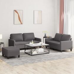 vidaXL Set de canapele cu perne, 3 piese, gri, piele ecologica GartenMobel Dekor (3201415) Canapea