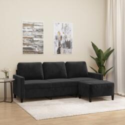 vidaXL Canapea cu 3 locuri si taburet, negru, 180 cm, catifea GartenMobel Dekor (3201060) Canapea