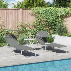 vidaXL Set de sezlonguri pliabile 2 pcs cu copertina gri din tesatura Oxford 600D GartenMobel Dekor (42003062)