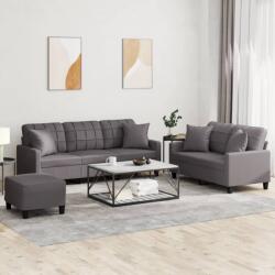 vidaXL Set de canapele cu perne, 3 piese, gri, piele ecologica GartenMobel Dekor (3201395) Canapea