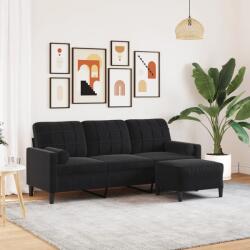 vidaXL Canapea cu 3 locuri si taburet, negru, 180 cm, catifea GartenMobel Dekor (3278272) Canapea