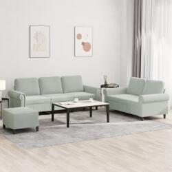 vidaXL Set de canapele cu perne, 3 piese, gri deschis, catifea GartenMobel Dekor (3202260) Canapea