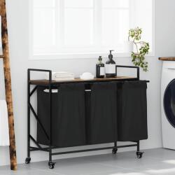 vidaXL Cos de rufe 3 compartimente cu roti stejar fumuriu GartenMobel Dekor (859092)