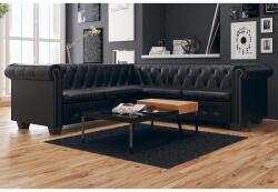 vidaXL Canapea colt Chesterfield 5 locuri, negru, piele ecologica GartenMobel Dekor (243614) Canapea