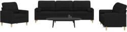 vidaXL Set de canapele cu perne decorative, 3 piese, negru, textil GartenMobel Dekor (3278307) Canapea