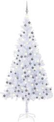 vidaXL Brad de Craciun pre-iluminat cu set globuri, alb, 240 cm, L GartenMobel Dekor (3077668)