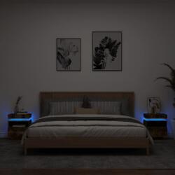 vidaXL Noptiere cu lumini LED, 2 buc. , stejar fumuriu, 40x39x48, 5 cm GartenMobel Dekor (836793)
