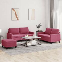 vidaXL Set canapea cu perne, 3 piese, rosu vin, catifea GartenMobel Dekor (3201510) Canapea