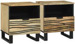 vidaXL Set 2 noptiere naturale din lemn, 40 x 33 x 46 cm, cu sertar si raft (4017943)