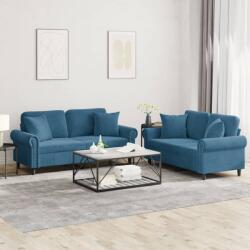 vidaXL Set de canapele cu perne, 2 piese, albastru, catifea GartenMobel Dekor (3202239) Canapea