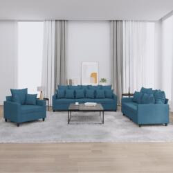 vidaXL Set de canapele cu perne, 3 piese, albastru, catifea GartenMobel Dekor (3201689) Canapea