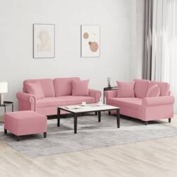 vidaXL Set canapea cu perne, 3 piese, roz, catifea GartenMobel Dekor (3202243) Canapea