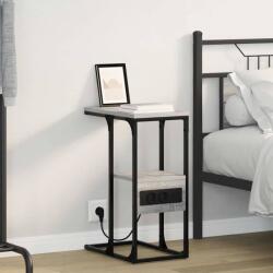 vidaXL Noptiera sonoma gri cu priza, raft si sertar, 41, 5 x 26 x 60, 5 cm (859608)
