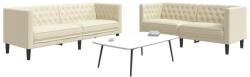 vidaXL Set canapele Chesterfield cu 2 locuri, crem, piele eco. GartenMobel Dekor (3209275) Canapea