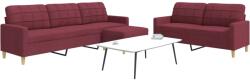 vidaXL Set canapele cu taburet, 3 piese, rosu vin, material textil GartenMobel Dekor (3278333) Canapea
