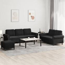 vidaXL Set de canapele cu perne, 3 piese, negru, catifea GartenMobel Dekor (3202265) Canapea