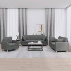 vidaXL Set de canapele cu perne, 3 piese, gri închis, textil GartenMobel Dekor (3202071) Canapea