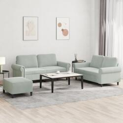 vidaXL Set de canapele cu perne, 3 piese, gri deschis, catifea GartenMobel Dekor (3202220) Canapea