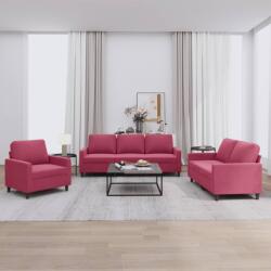 vidaXL Set canapea cu perne, 3 piese, rosu vin, catifea GartenMobel Dekor (3201480) Canapea