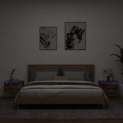 vidaXL Noptiere montate pe perete cu lumini LED, 2 buc. , stejar fumuriu GartenMobel Dekor (836835)