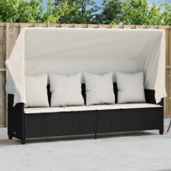 vidaXL Sezlong cu baldachin si perne, negru, poliratan GartenMobel Dekor (368353)