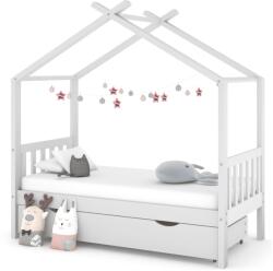 vidaXL Cadru pat de copii cu un sertar, alb, 80x160 cm, lemn masiv pin GartenMobel Dekor (322149)