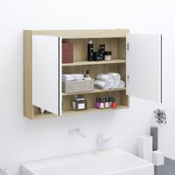 vidaXL Dulap de baie cu oglinda, alb si stejar, 80x15x60 cm, MDF GartenMobel Dekor (331537)
