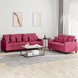 vidaXL Set canapele cu perne, 2 piese, rosu vin, catifea GartenMobel Dekor (3201724) Canapea