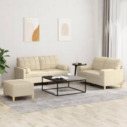 vidaXL Set de canapele cu perne, 3 piese, crem, textil GartenMobel Dekor (3201300) Canapea