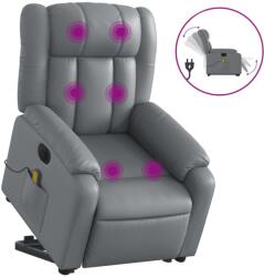 vidaXL Fotoliu masaj rabatabil electric cu ridicare, gri, piele eco GartenMobel Dekor (3205288)