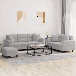 vidaXL Set de canapele cu perne, 3 piese, gri deschis, microfibra GartenMobel Dekor (3202357) Canapea