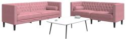 vidaXL Set canapele Chesterfield cu perne rulou, 2 piese, roz, catifea GartenMobel Dekor (3209294) Canapea
