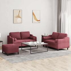 vidaXL Set canapea cu perne, 3 piese, rosu vin, material textil GartenMobel Dekor (3201832) Canapea